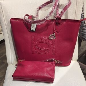 bebe Vibrant Pink Tote and Clutch Set